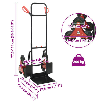 Hand Trolley Black and Red 64.5 x 49.5 x 114 cm Steel