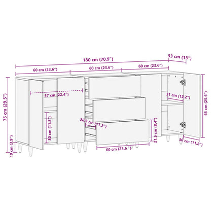 Storage Cabinets 3 pcs 180 x 33 x 75 cm Solid Mango Wood