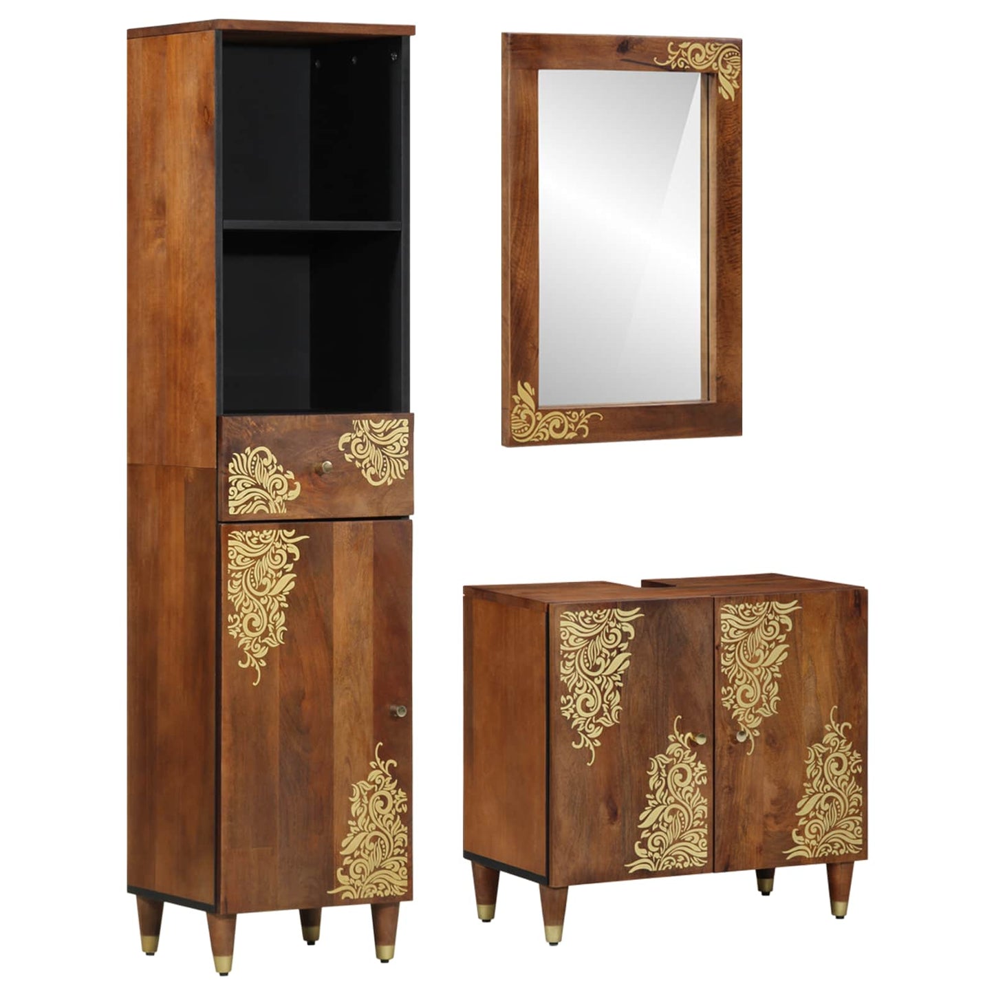 Bathroom Cabinet Set 3 pcs Honey Brown Solid Mango Wood