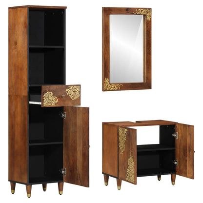 Bathroom Cabinet Set 3 pcs Honey Brown Solid Mango Wood