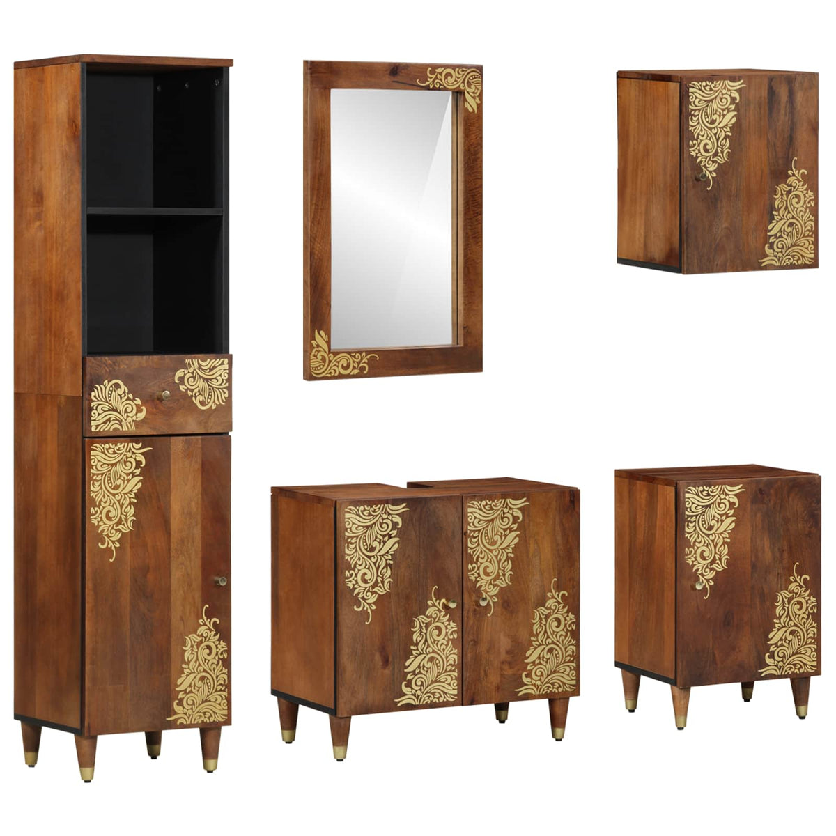 Bathroom Cabinet Set 5 pcs Honey Brown Solid Mango Wood