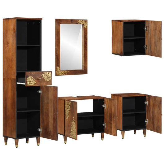 Bathroom Cabinet Set 5 pcs Honey Brown Solid Mango Wood