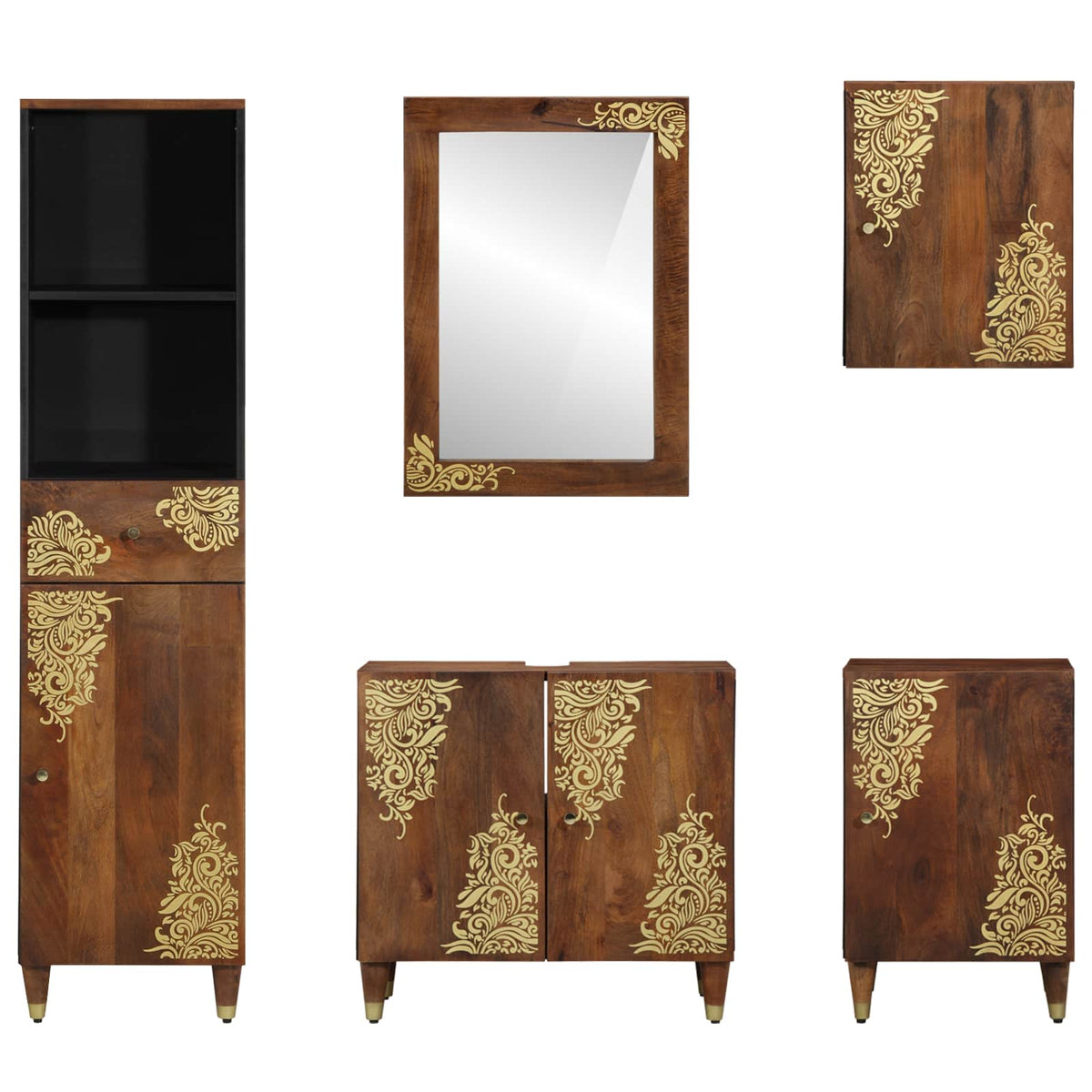Bathroom Cabinet Set 5 pcs Honey Brown Solid Mango Wood