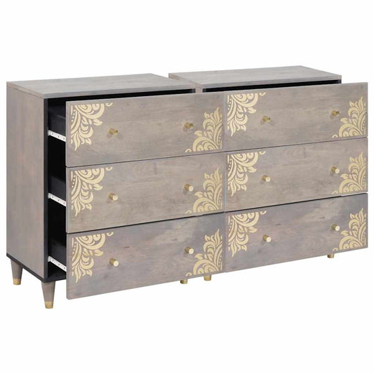 Sideboard 2 pcs 60 x 33 x 75 cm Solid Mango Wood Grey