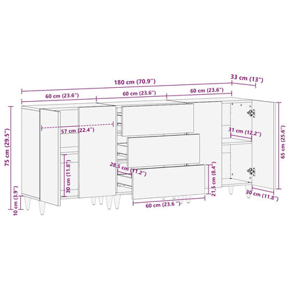 Bathroom Cabinet Set 3 pcs Grey and Gold 180 x 33 x 75 cm