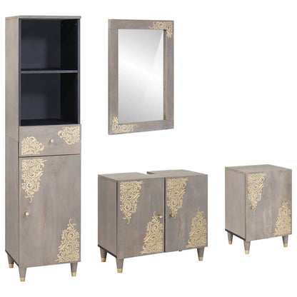 Bathroom Cabinet Set with Drawer 4 pcs Grey Solid Mango Wood