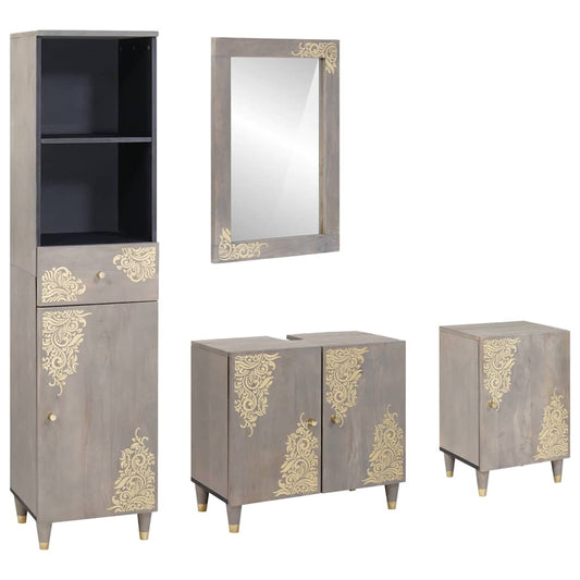 Bathroom Cabinet Set 4 pcs Grey Solid Mango Wood