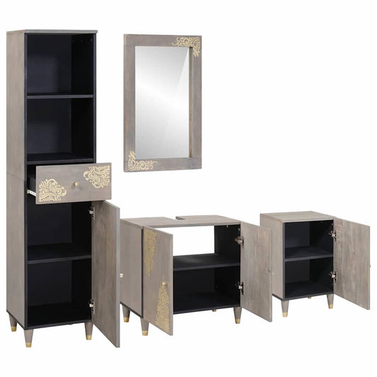 Bathroom Cabinet Set 4 pcs Grey Solid Mango Wood