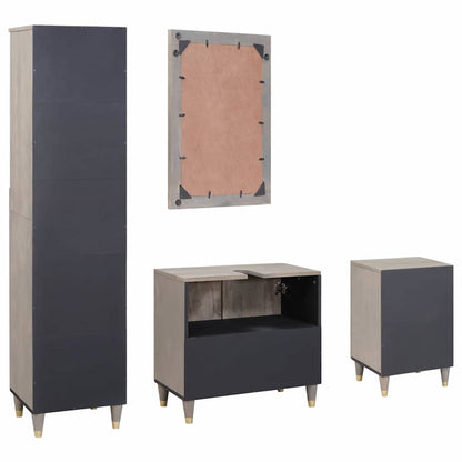Bathroom Cabinet Set with Drawer 4 pcs Grey Solid Mango Wood