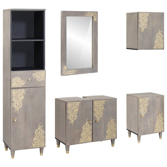 Bathroom Cabinet Set 5 pcs Grey Solid Mango Wood
