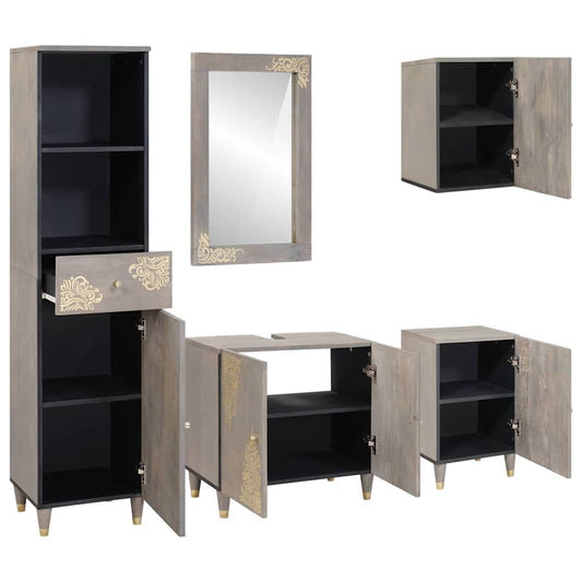 Bathroom Cabinet Set 5 pcs Grey Solid Mango Wood