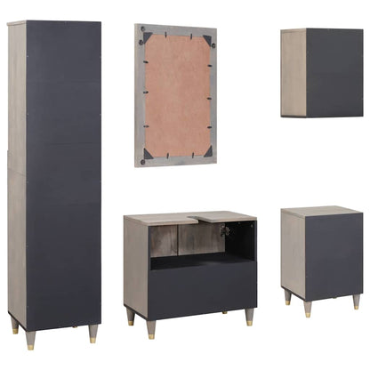 Bathroom Cabinet Set with Drawer 5 pcs Grey Solid Mango Wood