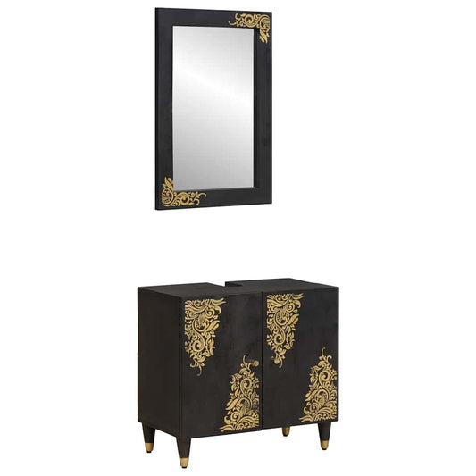 Bathroom Cabinet Set 2 pcs Black Solid Mango Wood