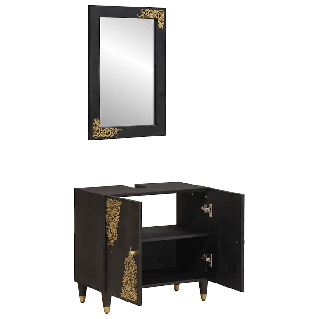 Bathroom Cabinet Set Wall-mounted 2 pcs Black Solid Mango Wood