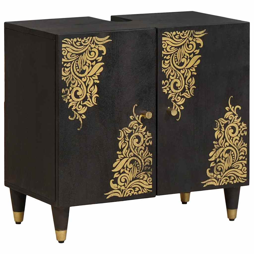 Bathroom Cabinet Set with Drawer 3 pcs Black Solid Mango Wood