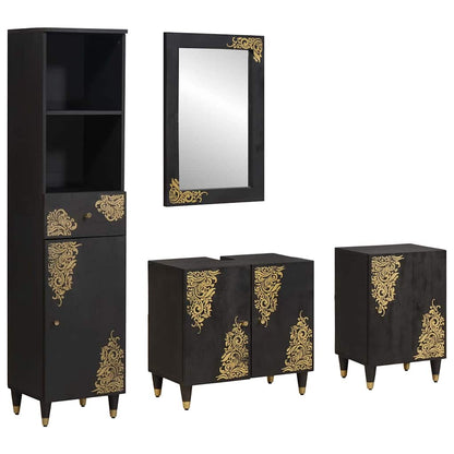 Bathroom Cabinet Set with Drawer 4 pcs Black Solid Mango Wood