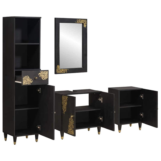 Bathroom Cabinet Set 4 pcs Black Solid Mango Wood