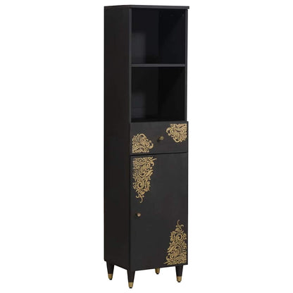 Bathroom Cabinet Set with Drawer 4 pcs Black Solid Mango Wood