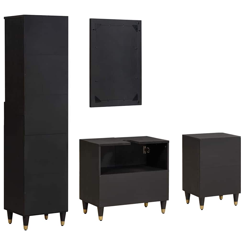 Bathroom Cabinet Set with Drawer 4 pcs Black Solid Mango Wood