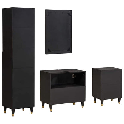 Bathroom Cabinet Set with Drawer 4 pcs Black Solid Mango Wood