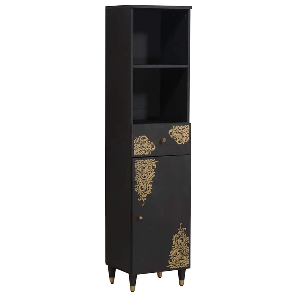 Bathroom Cabinet Set with Drawer 5 pcs Black Solid Mango Wood