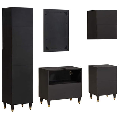Bathroom Cabinet Set with Drawer 5 pcs Black Solid Mango Wood