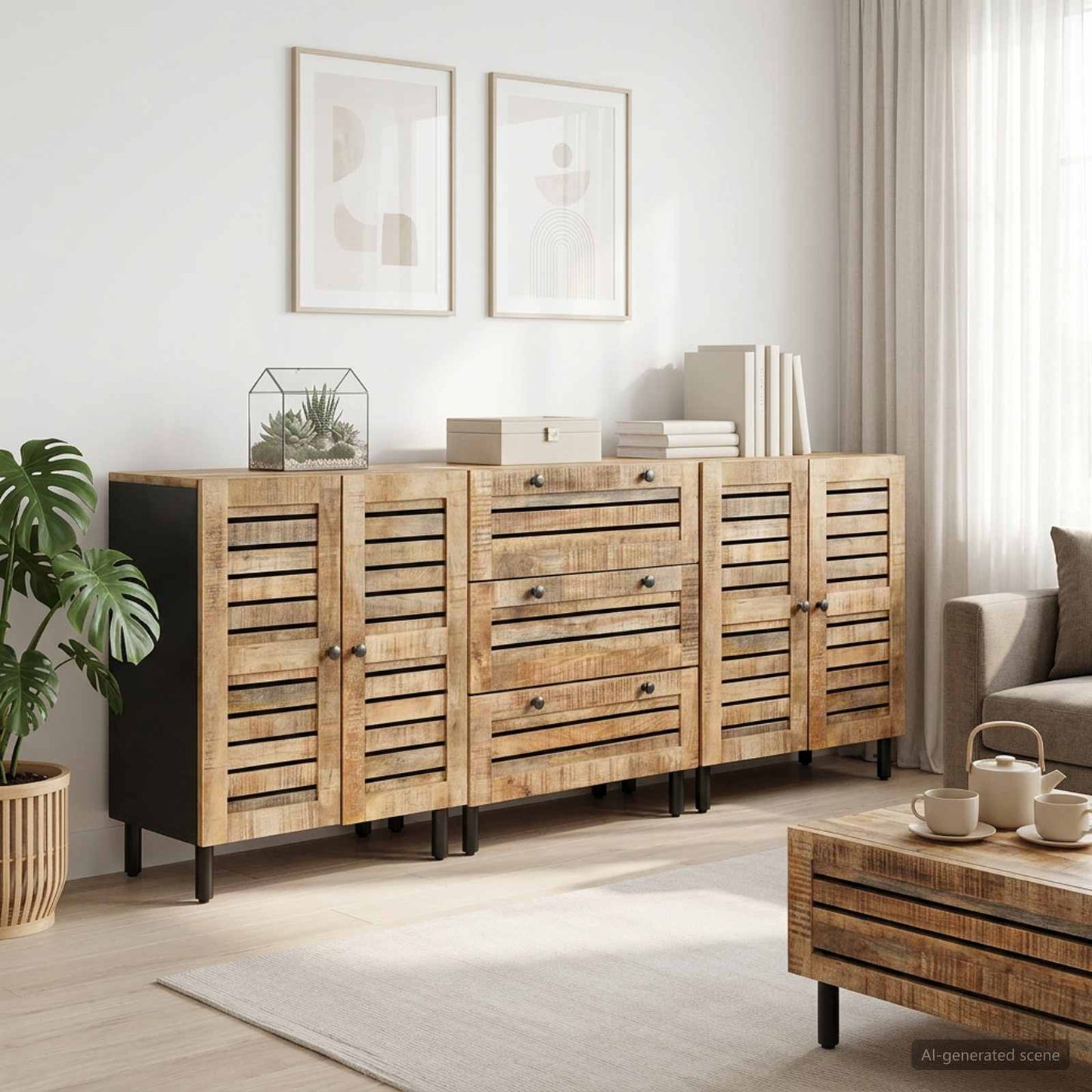 Storage Cabinets 3 pcs 180 x 33 x 75 cm Solid Mango Wood