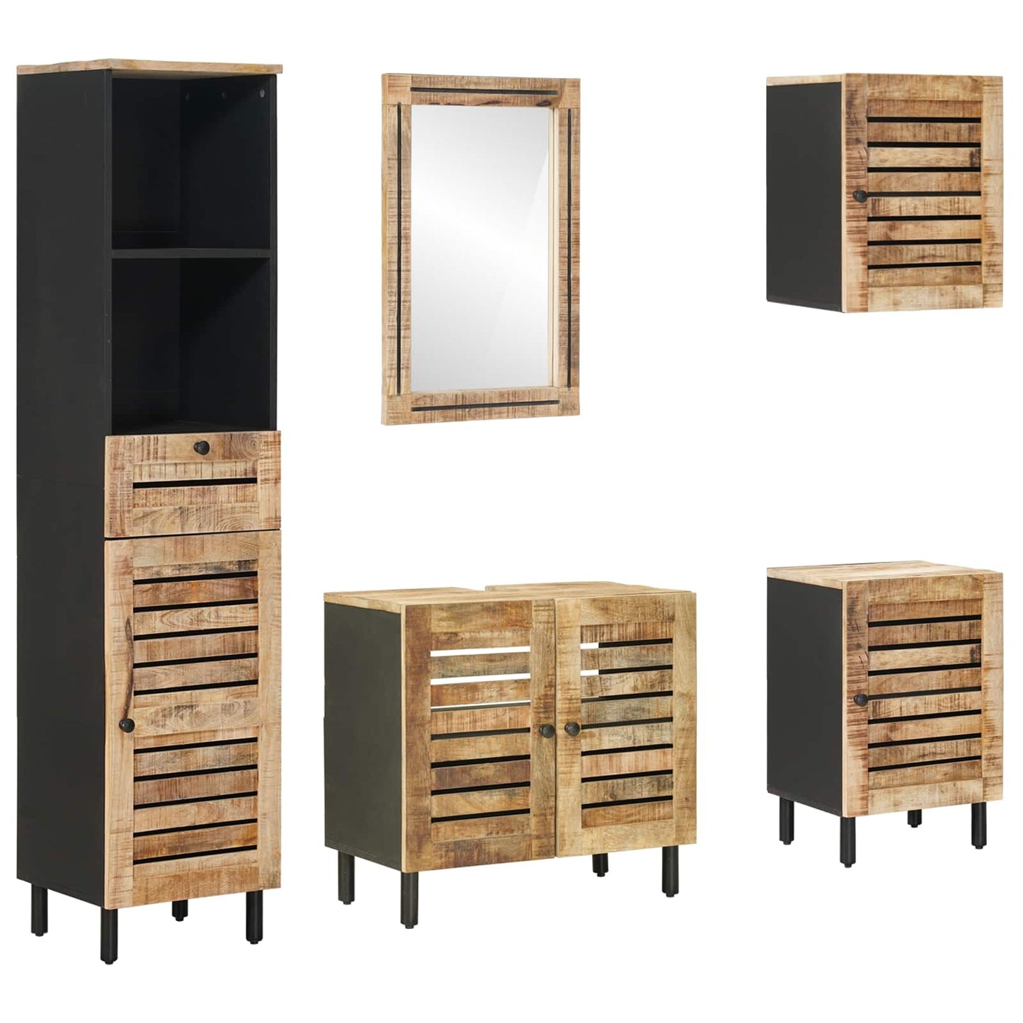Bathroom Cabinet Set 5 pcs Natural Solid Mango Wood