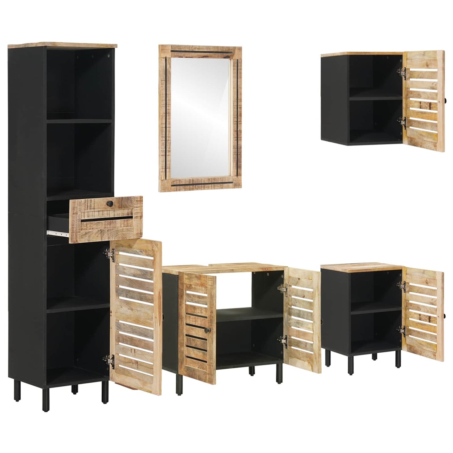 Bathroom Cabinet Set 5 pcs Natural Solid Mango Wood