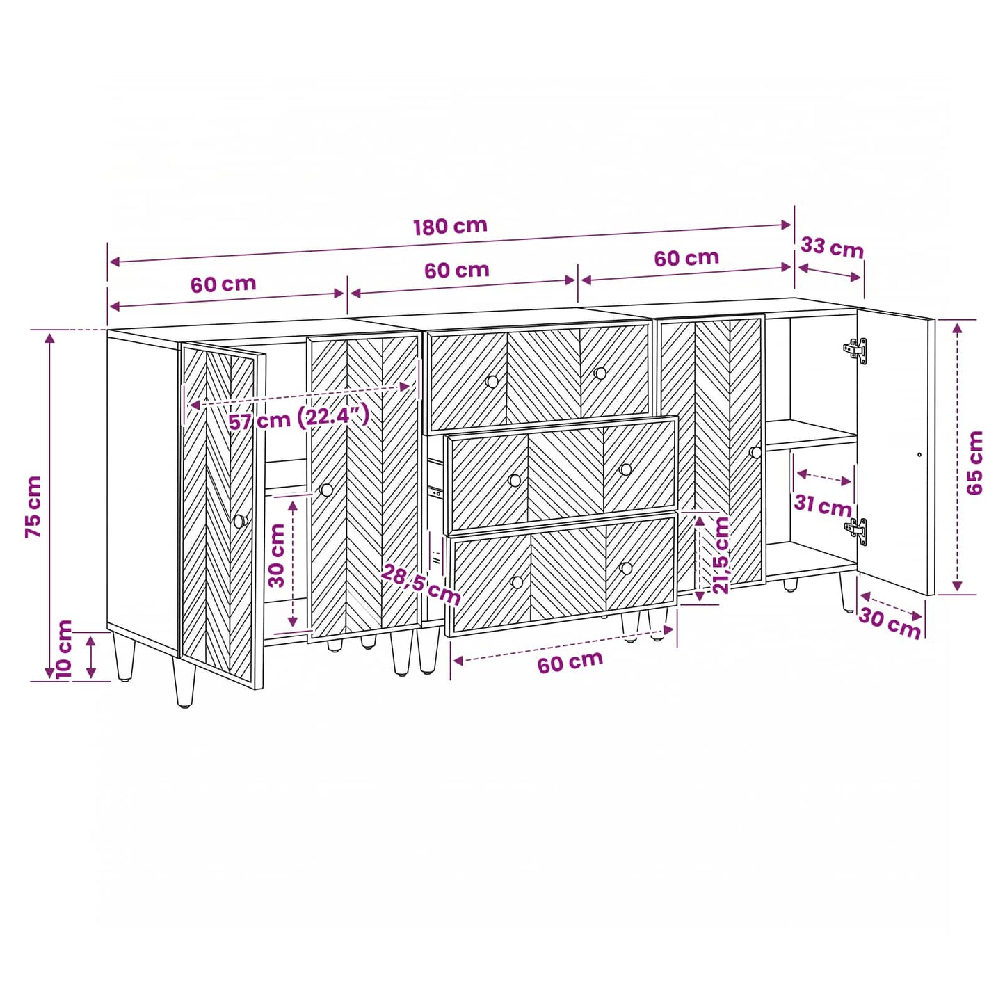 Storage Cabinets 3 pcs Brown 60 x 33.5 x 75 cm Solid Mango Wood