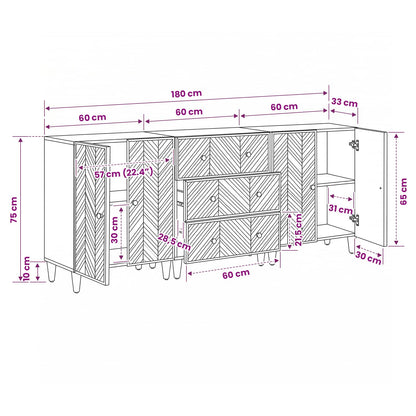 Storage Cabinets 3 pcs Brown 60 x 33.5 x 75 cm Solid Mango Wood