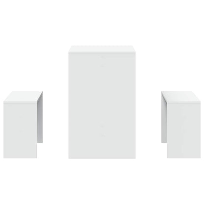 3 Piece Dining Table and Bench set White Engineered Wood