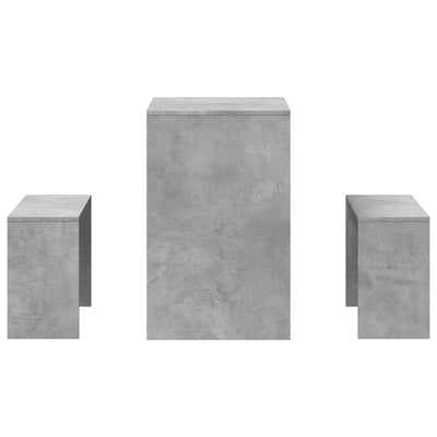 3 Piece Dining Table and Bench set Concrete Grey Engineered Wood