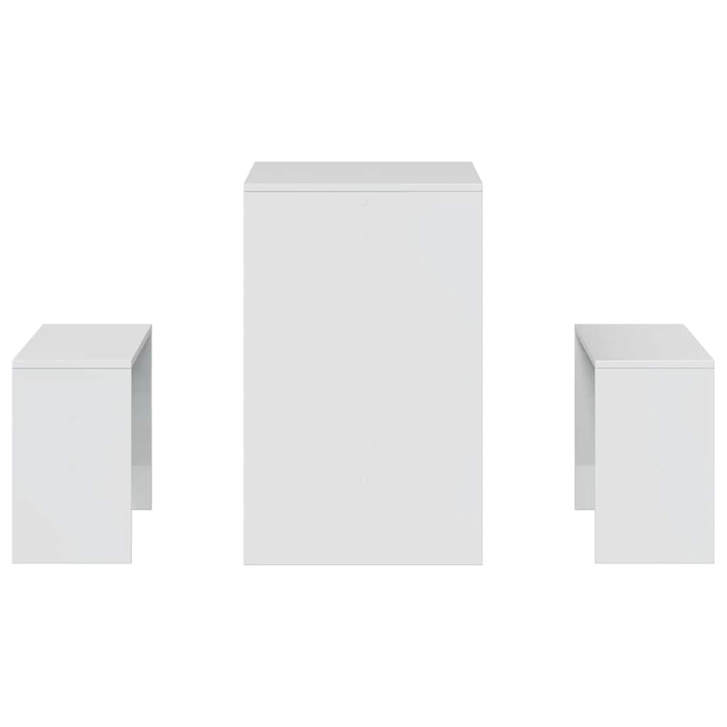 3 Piece Dining Table and Bench set High Gloss White Engineered Wood