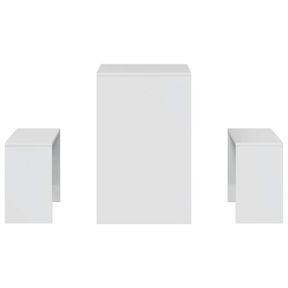3 Piece Dining Table and Bench set High Gloss White Engineered Wood