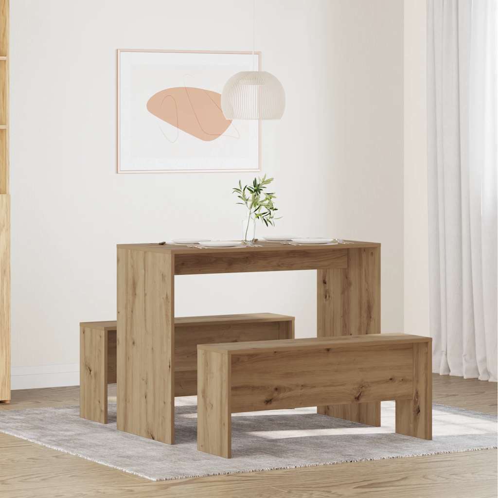 3 Piece Dining Table and Bench set Atisian Oak Engineered Wood