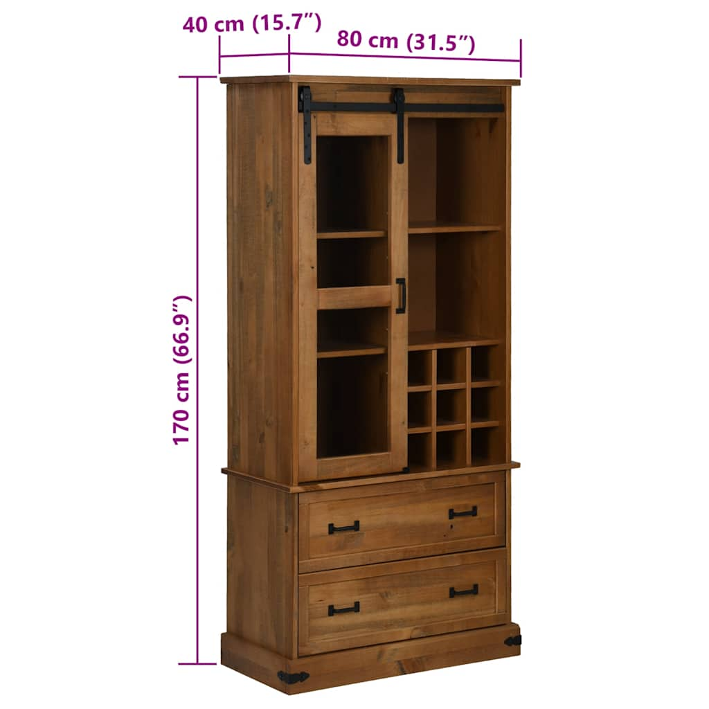 Wine Cabinet HALDEN with Wine Racks and Sliding Door Pine