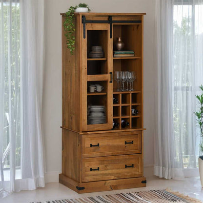 Wine Cabinet HALDEN with Wine Racks and Sliding Door Pine