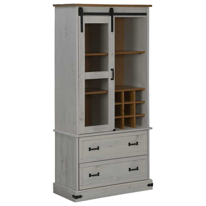 Wine Cabinet HALDEN with Wine Racks and Sliding Door White Pine