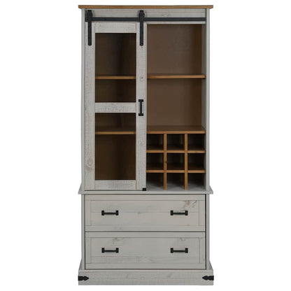 Wine Cabinet HALDEN with Wine Racks and Sliding Door White Pine