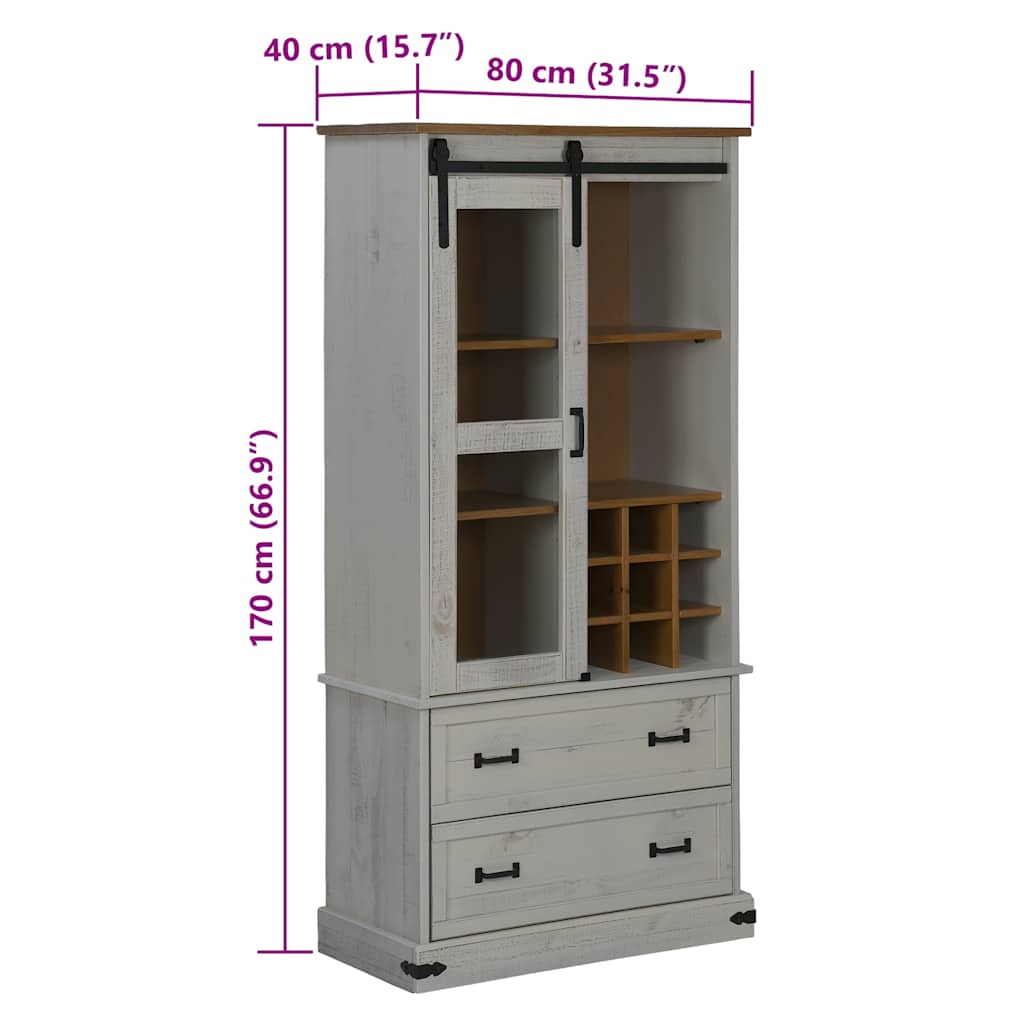 Wine Cabinet HALDEN with Wine Racks and Sliding Door White Pine