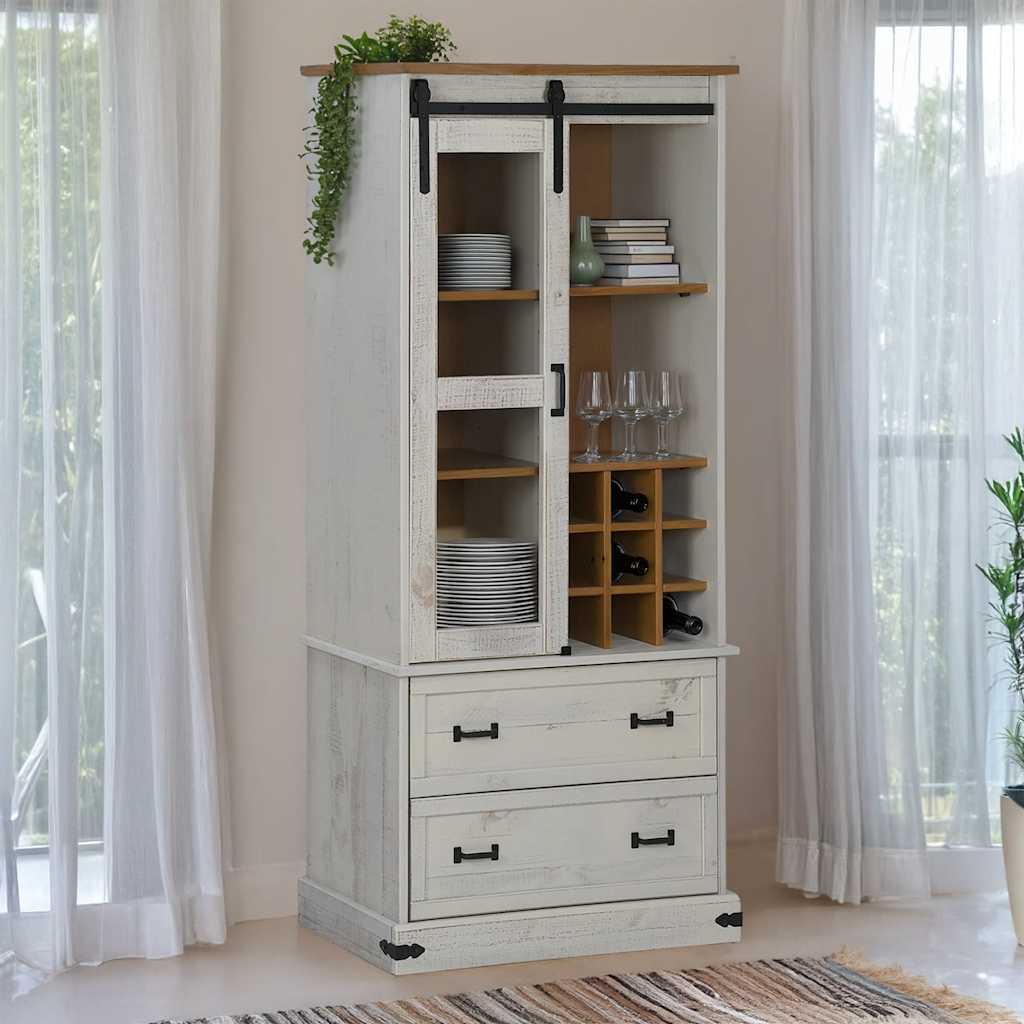 Wine Cabinet HALDEN with Wine Racks and Sliding Door White Pine