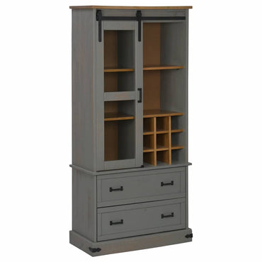 Wine Cabinet HALDEN with Wine Racks and Sliding Door Grey Pine