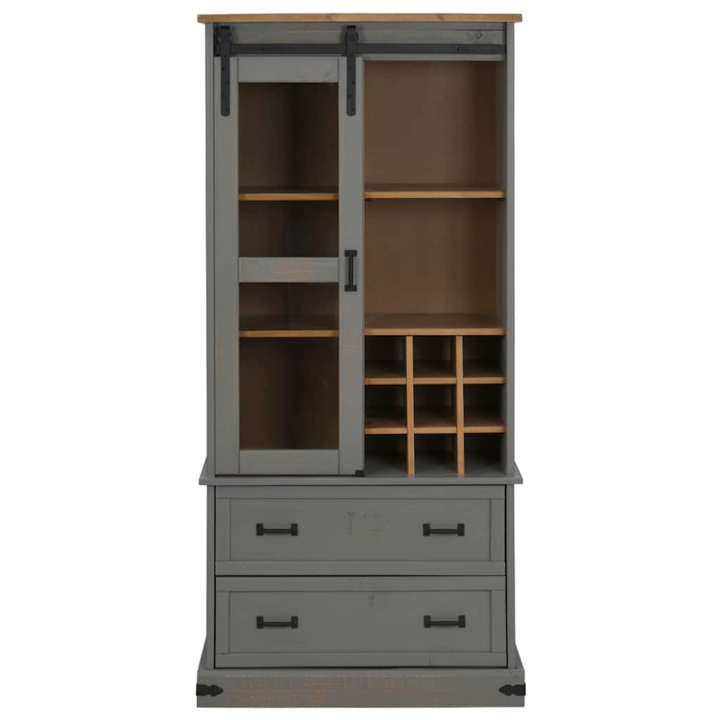 Wine Cabinet HALDEN with Wine Racks and Sliding Door Grey Pine