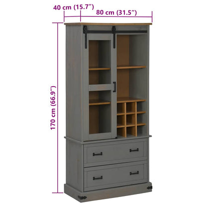 Wine Cabinet HALDEN with Wine Racks and Sliding Door Grey Pine