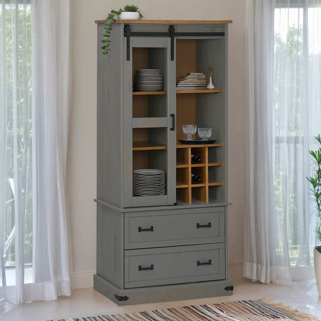 Wine Cabinet HALDEN with Wine Racks and Sliding Door Grey Pine