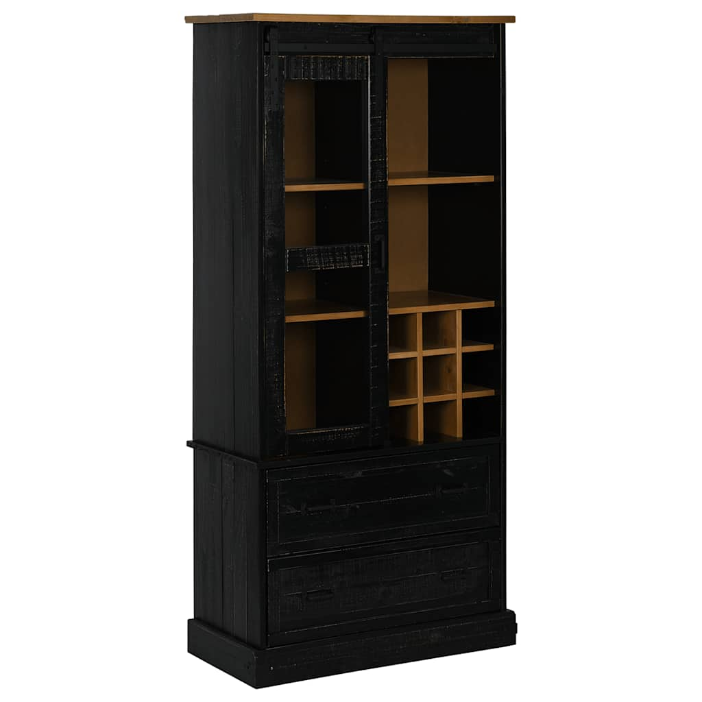 Wine Cabinet HALDEN with Wine Racks and Sliding Door Black Pine