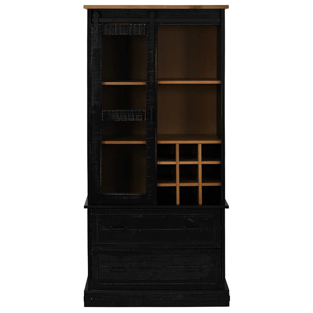 Wine Cabinet HALDEN with Wine Racks and Sliding Door Black Pine