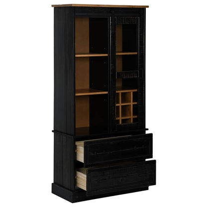 Wine Cabinet HALDEN with Wine Racks and Sliding Door Black Pine