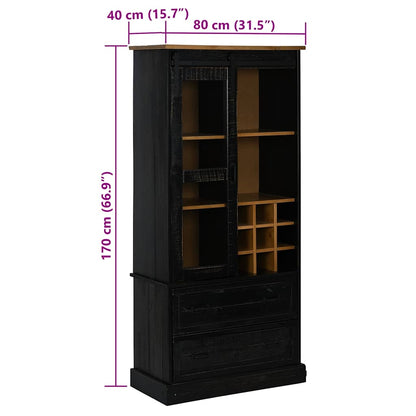 Wine Cabinet HALDEN with Wine Racks and Sliding Door Black Pine